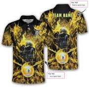 Yellow Fire Flame Punisher Skull 9 Ball Billiard Custom Pool Shirt - Image 5