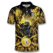 Yellow Fire Flame Punisher Skull 9 Ball Billiard Custom Pool Shirt - Image 3