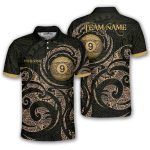 9 Ball Pool Gold Polynesian Tribal Pattern Custom Billiards Shirt