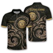 9 Ball Pool Gold Polynesian Tribal Pattern Custom Billiards Shirt