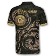 9 Ball Pool Gold Polynesian Tribal Pattern Custom Billiards Shirt - Image 4