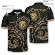 9 Ball Pool Gold Polynesian Tribal Pattern Custom Billiards Shirt - Image 5