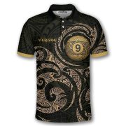 9 Ball Pool Gold Polynesian Tribal Pattern Custom Billiards Shirt - Image 3
