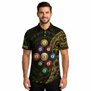 9 Ball Pool Gold Tribal Polynesian Custom Billiards Shirt - Image 2
