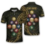 9 Ball Pool Gold Tribal Polynesian Custom Billiards Shirt