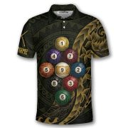 9 Ball Pool Gold Tribal Polynesian Custom Billiards Shirt - Image 3