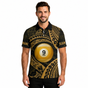 9 Ball Pool Gold Tribal Tattoo Custom Billiards Shirt - Image 2