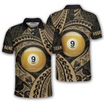 9 Ball Pool Gold Tribal Tattoo Custom Billiards Shirt