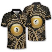 9 Ball Pool Gold Tribal Tattoo Custom Billiards Shirt