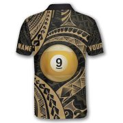 9 Ball Pool Gold Tribal Tattoo Custom Billiards Shirt - Image 4