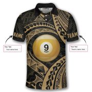 9 Ball Pool Gold Tribal Tattoo Custom Billiards Shirt - Image 5