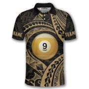 9 Ball Pool Gold Tribal Tattoo Custom Billiards Shirt - Image 3