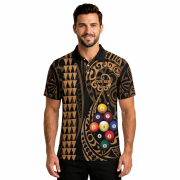 9 Ball Pool Hawaiian Map Kakau Style Gold Custom Billiards Shirt - Image 2