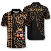 9 Ball Pool Hawaiian Map Kakau Style Gold Custom Billiards Shirt