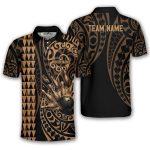 Pool Hawaiian Map Kakau Style Gold Custom Bowling Shirt