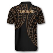Pool Hawaiian Map Kakau Style Gold Custom Bowling Shirt - Image 4