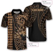Pool Hawaiian Map Kakau Style Gold Custom Bowling Shirt - Image 5