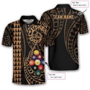 9 Ball Pool Hawaiian Map Kakau Style Gold Custom Billiards Shirt - Image 5