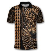 Pool Hawaiian Map Kakau Style Gold Custom Bowling Shirt - Image 3