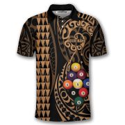 9 Ball Pool Hawaiian Map Kakau Style Gold Custom Billiards Shirt - Image 3