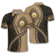 9 Ball Pool In My Heart Gold Tribal Polynesian Custom Billiards Shirt