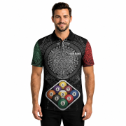 9 Ball Pool Red Green Aztec Calendar Custom Billiards Shirt - Image 2