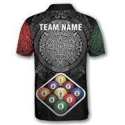 9 Ball Pool Red Green Aztec Calendar Custom Billiards Shirt - Image 4