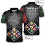 9 Ball Pool Red Green Aztec Calendar Custom Billiards Shirt - Image 5