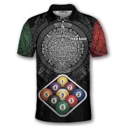 9 Ball Pool Red Green Aztec Calendar Custom Billiards Shirt - Image 3