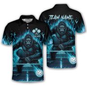 Bigfoot Ghostly Blue Fire Flame Sasquatch Custom Pickleball Shirt