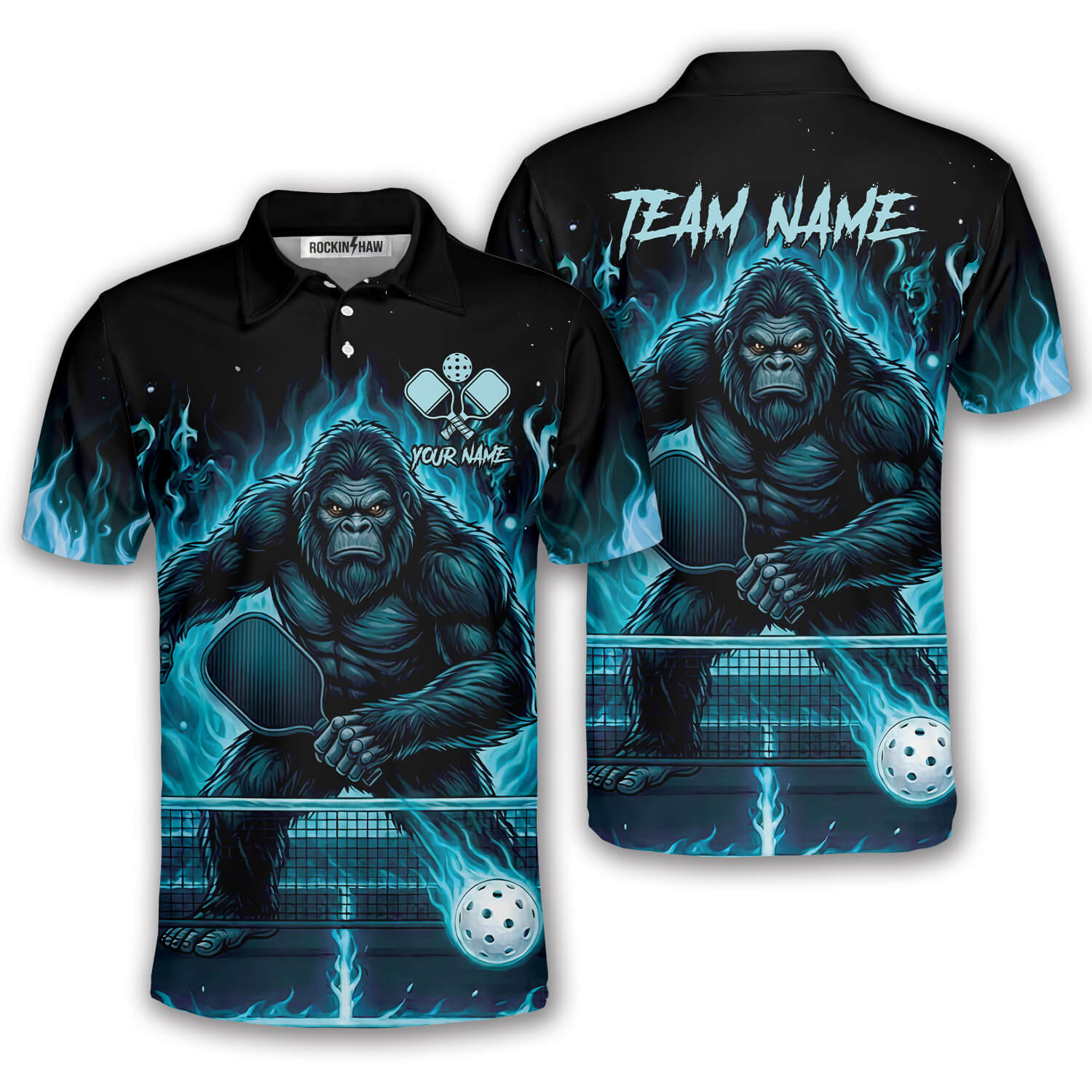 Bigfoot Ghostly Blue Fire Flame Sasquatch Custom Pickleball Shirt #463PRM20260610 Mockup FB Bigfoot Ghostly Blue Fire Flame Sasquatch Custom Pickleball Shirt - Image 1