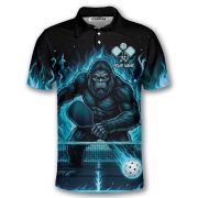 Bigfoot Ghostly Blue Fire Flame Sasquatch Custom Pickleball Shirt - Image 3