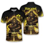 Bigfoot Ghostly Yellow Fire Flame Sasquatch Custom Pickleball Shirt