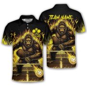 Bigfoot Ghostly Yellow Fire Flame Sasquatch Custom Pickleball Shirt
