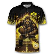 Bigfoot Ghostly Yellow Fire Flame Sasquatch Custom Pickleball Shirt - Image 3