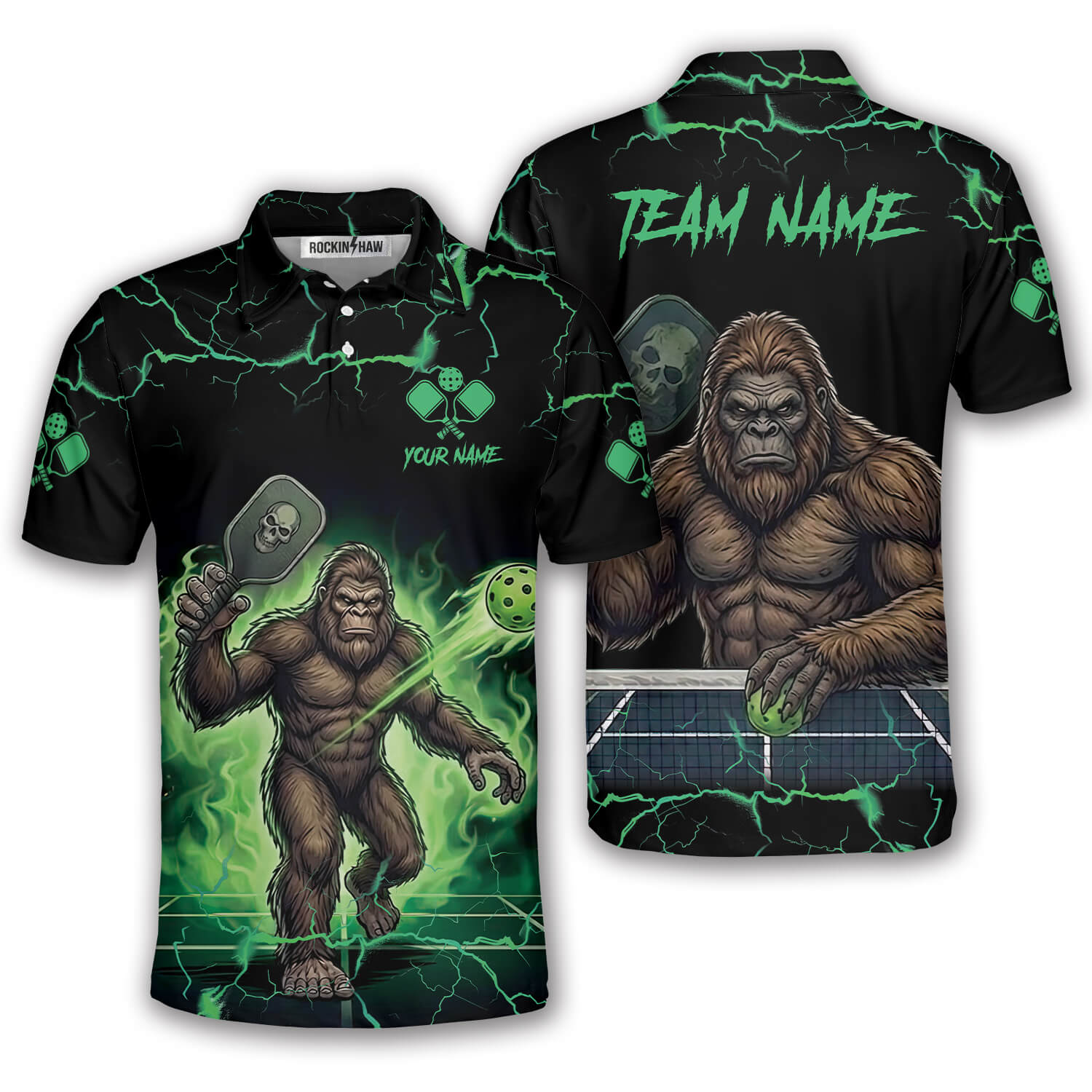 Bigfoot Green Lightnings Sasquatch Custom Pickleball Shirt #462PRM20260610 Mockup FB Bigfoot Green Lightnings Sasquatch Custom Pickleball Shirt - Image 1