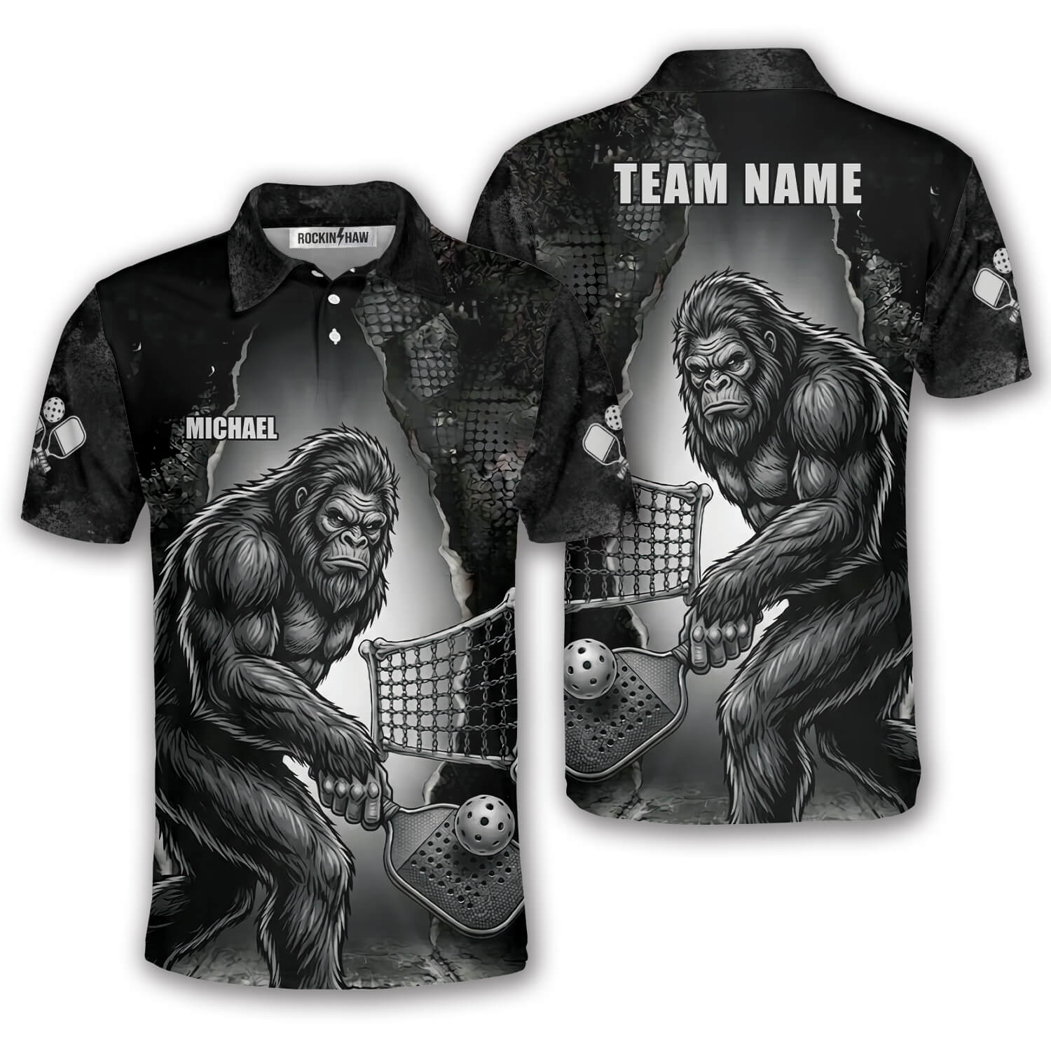 Bigfoot Playing Pickleball Gothic Art Sasquatch Custom Pickleball Shirt #460PRM20260610 Mockup FB Bigfoot Playing Pickleball Gothic Art Sasquatch Custom Pickleball Shirt - Image 1