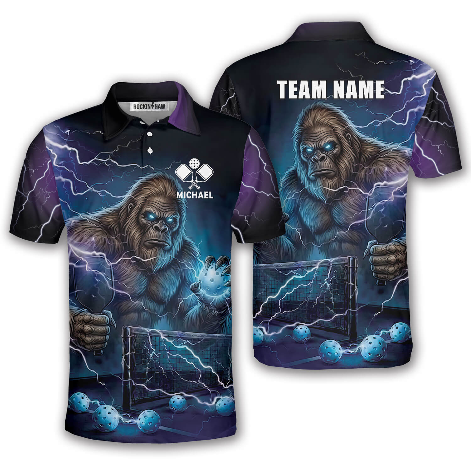 Bigfoot Purple Lightnings Sasquatch Custom Pickleball Shirt #459PRM20260610 Mockup FB Bigfoot Purple Lightnings Sasquatch Custom Pickleball Shirt - Image 1