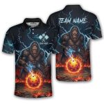 Bigfoot Skulls Blue Fire Flame Sasquatch Custom Pickleball Shirt