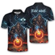 Bigfoot Skulls Blue Fire Flame Sasquatch Custom Pickleball Shirt
