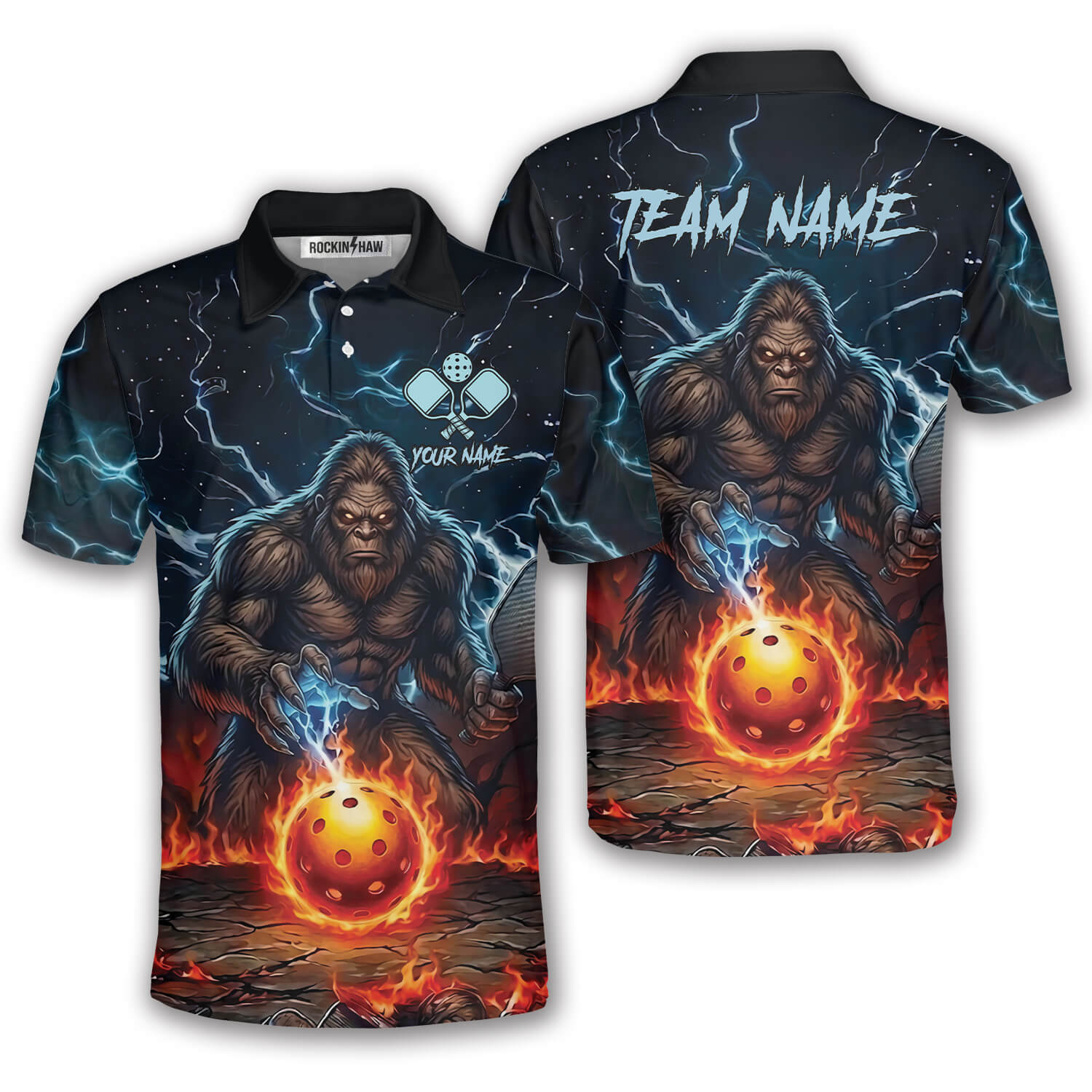 Bigfoot Skulls Blue Fire Flame Sasquatch Custom Pickleball Shirt #458PRM20260610 Mockup FB Bigfoot Skulls Blue Fire Flame Sasquatch Custom Pickleball Shirt - Image 1