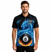 Blue Fire Dragon Holding 8 Ball Billiards Custom Pool Shirt - Image 2