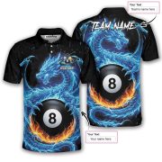 Blue Fire Dragon Holding 8 Ball Billiards Custom Pool Shirt - Image 5