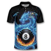 Blue Fire Dragon Holding 8 Ball Billiards Custom Pool Shirt - Image 3