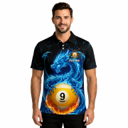 Blue Fire Dragon Holding 9 Ball Billiards Custom Pool Shirt - Image 2