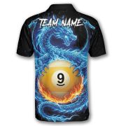Blue Fire Dragon Holding 9 Ball Billiards Custom Pool Shirt - Image 4