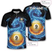 Blue Fire Dragon Holding 9 Ball Billiards Custom Pool Shirt - Image 5