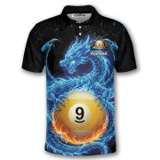 Blue Fire Dragon Holding 9 Ball Billiards Custom Pool Shirt - Image 3