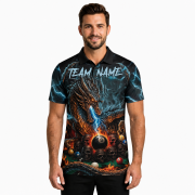 Dragon Blue Fire Skull 8 Ball Billiard Custom Pool Shirt - Image 2