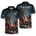 Dragon Blue Fire Skull 8 Ball Billiard Custom Pool Shirt